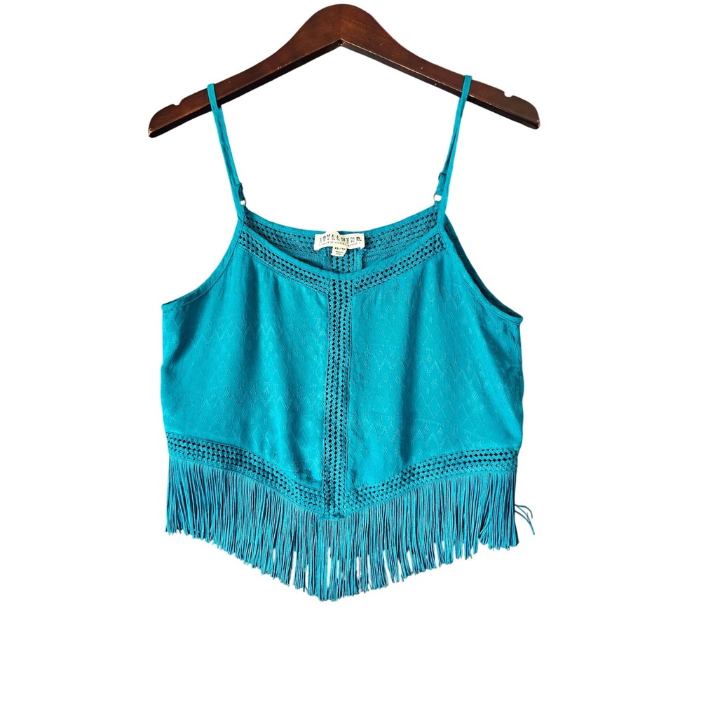 Idyllwind Miranda Lambert Teal Blue Fringe Crochet Boho Cami Top XS RN138823